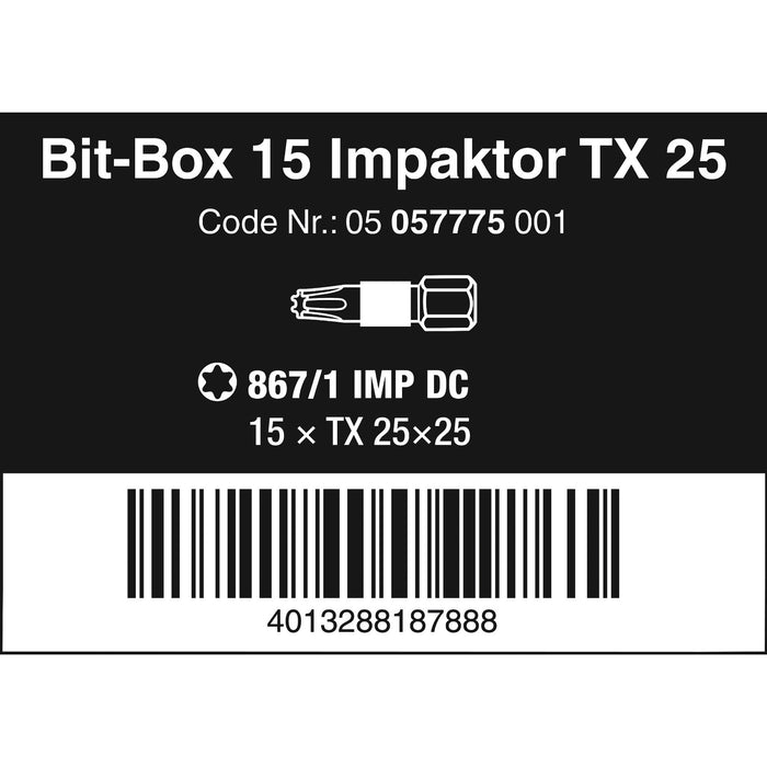Wera Bit-Box 15 Impaktor TX, TX 25 x 25 mm, 15 pieces