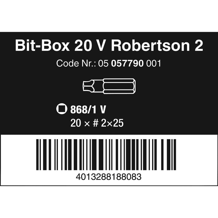 Wera Bit-Box 20 V Robertson, # 2 x 25 mm, 20 pieces