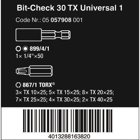 Wera Bit-Check 30 TX Universal 1, 30 pieces
