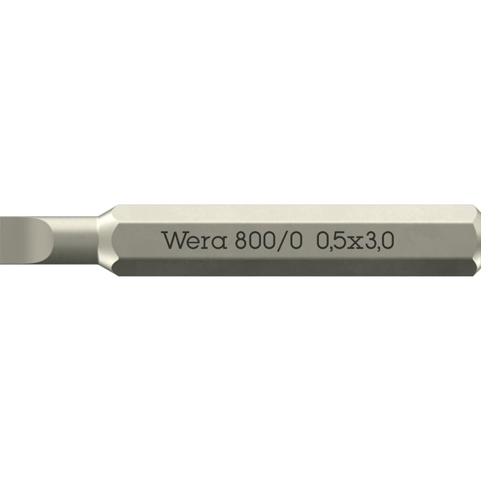 Wera 800/0 Micro bits for slotted screws, 0.50 x 3 x 30 mm