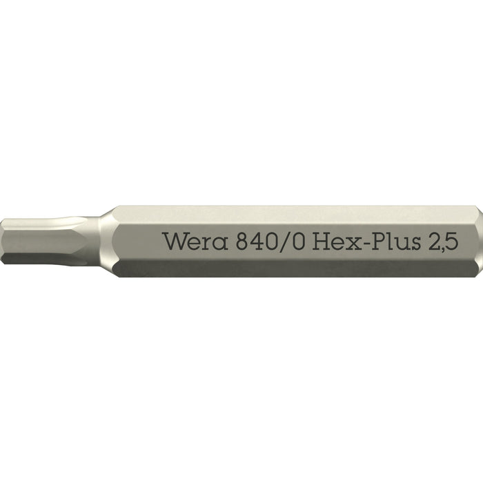 Wera 840/0 Hex-Plus Micro bits for hexagonal socket head screws, 2.5 x 30 mm