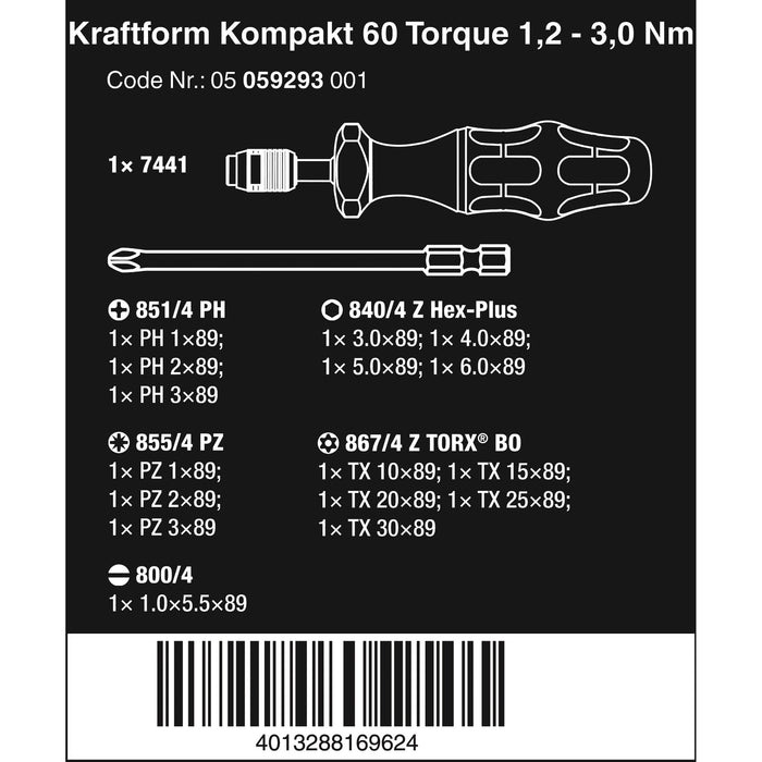 Wera Kraftform Kompakt 60 Torque 1.2 - 3.0 Nm, 17 pieces