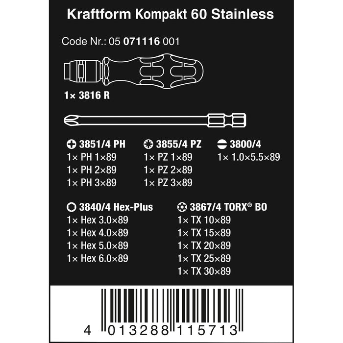 Wera Kraftform Kompakt 60, stainless, 17 pieces