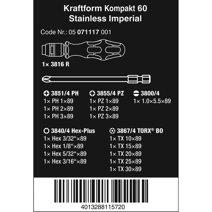 Wera Kraftform Kompakt 60, stainless, Imperial, 17 pieces