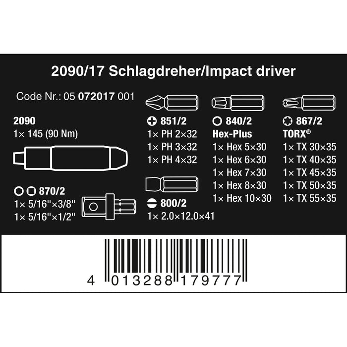 Wera 2090/17 Impact driver set, 17 pieces