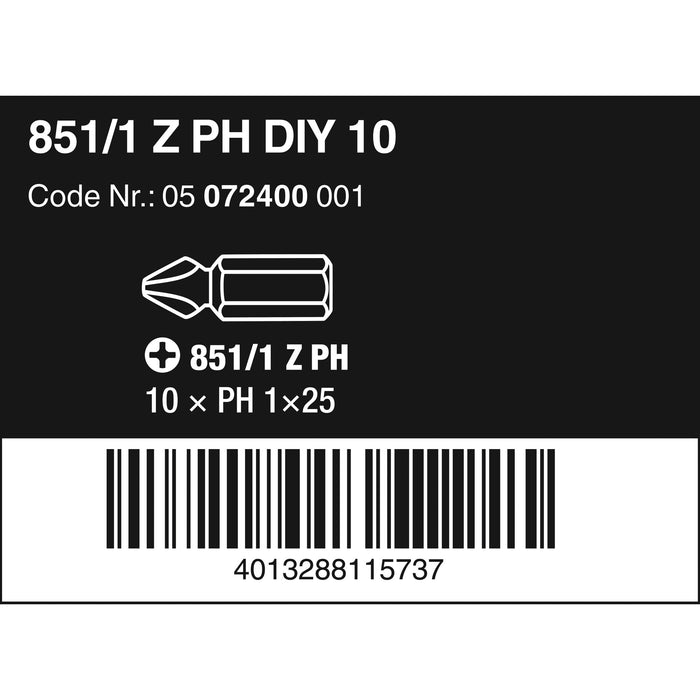 Wera 851/1 Z DIY bits, PH 1 x 25 mm, 10 pieces