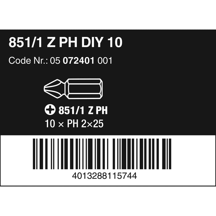 Wera 851/1 Z DIY bits, PH 2 x 25 mm, 10 pieces