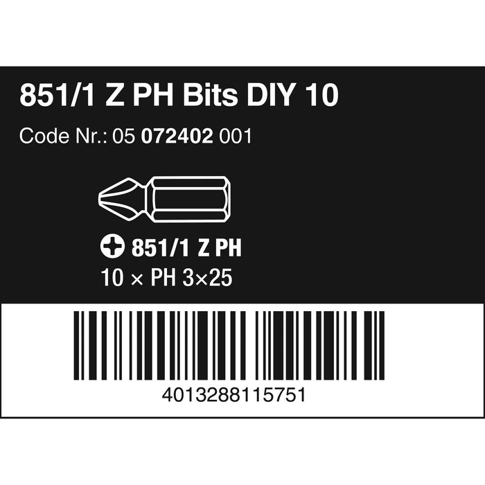 Wera 851/1 Z DIY bits, PH 3 x 25 mm, 10 pieces