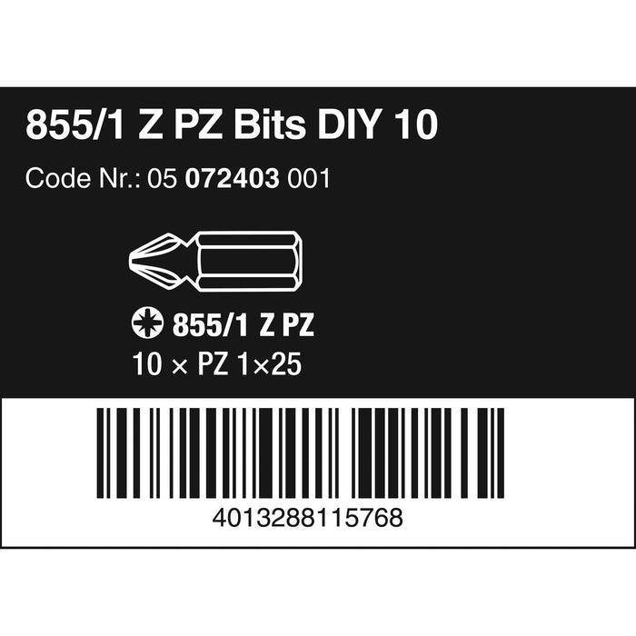 Wera 855/1 Z DIY bits, PZ 1 x 25 mm, 10 pieces