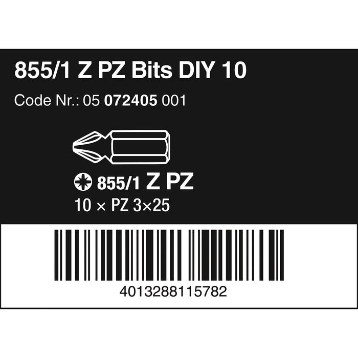 Wera 855/1 Z DIY bits, PZ 3 x 25 mm, 10 pieces