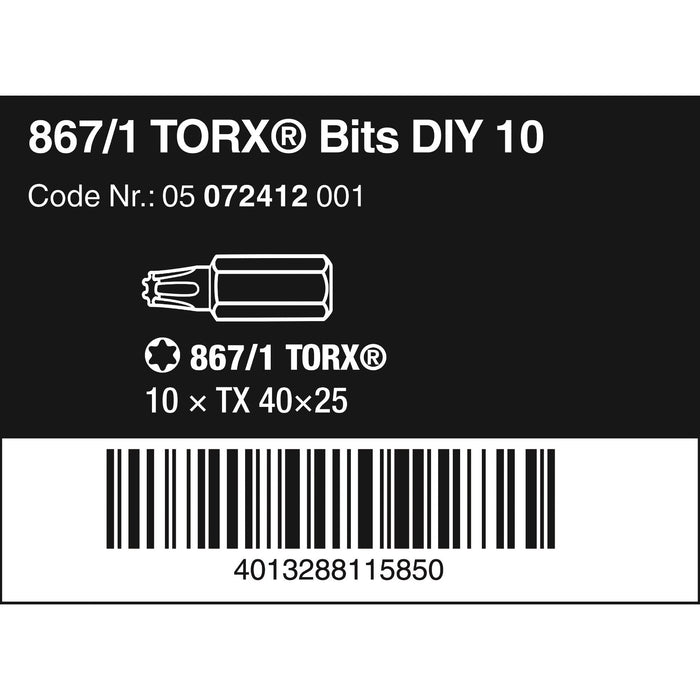 Wera 867/1 DIY TORX® bits, TX 40 x 25 mm, 10 pieces