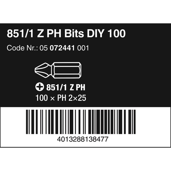 Wera 851/1 Z DIY 100 bits, PH 2 x 25 mm, 100 pieces