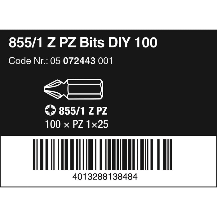 Wera 855/1 Z DIY 100 bits, PZ 1 x 25 mm, 100 pieces