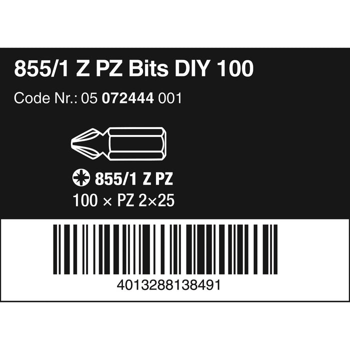 Wera 855/1 Z DIY 100 bits, PZ 2 x 25 mm, 100 pieces