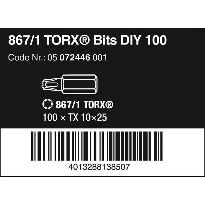 Wera 867/1 TORX® DIY 100, TX 10 x 25 mm, 100 pieces