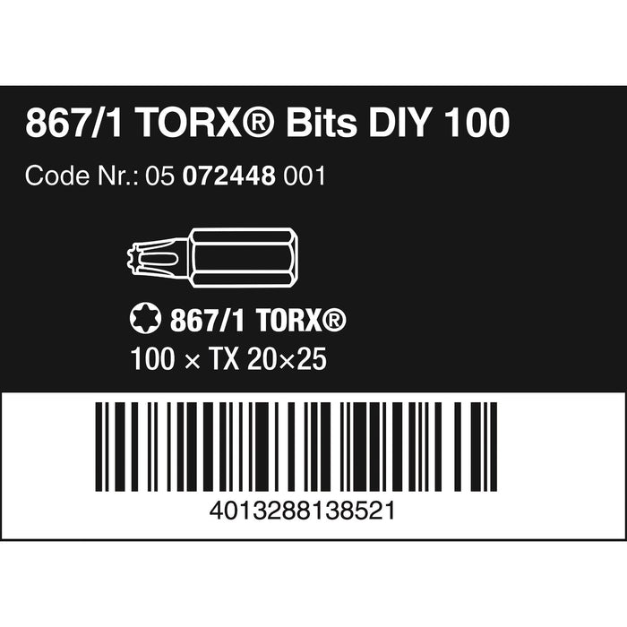 Wera 867/1 TORX® DIY 100, TX 20 x 25 mm, 100 pieces