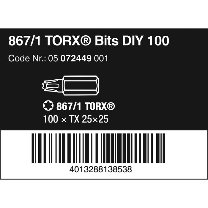 Wera 867/1 TORX® DIY 100, TX 25 x 25 mm, 100 pieces