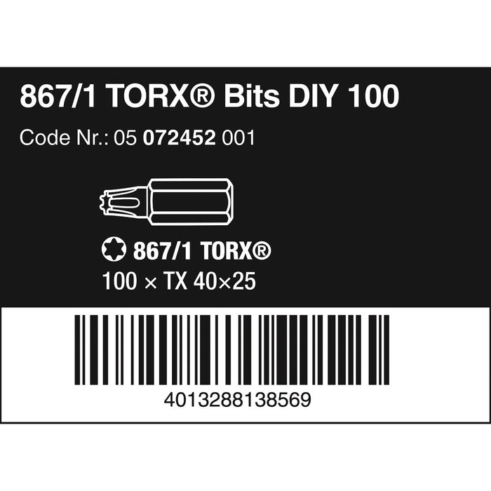 Wera 867/1 TORX® DIY 100, TX 40 x 25 mm, 100 pieces
