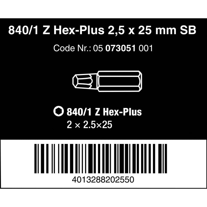 Wera 840/1 Z bits SB, 2.5 x 25 mm, 2 pieces