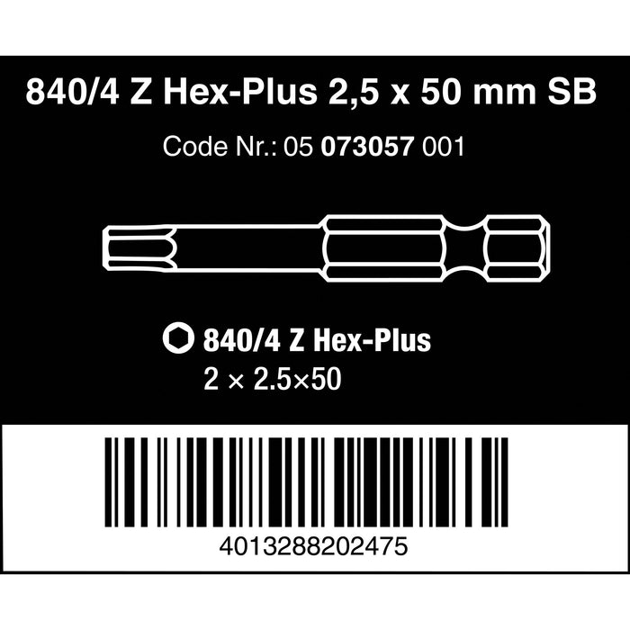 Wera 840/4 Z SB bits, 2.5 x 50 mm, 2 pieces