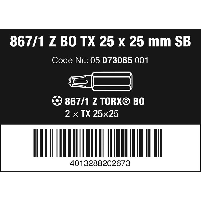 Wera 867/1 Z TORX® BO SB bits with bore hole, TX 25 x 25 mm, 2 pieces