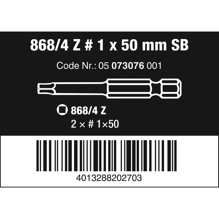 Wera 868/4 Z SB Square-Plus bits, # 1 x 50 mm, 2 pieces