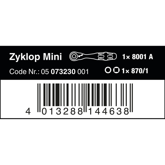 Wera 8001 A Zyklop Mini 1 Bit Ratchet 1/4" SB with 1/4" drive, 2 pieces