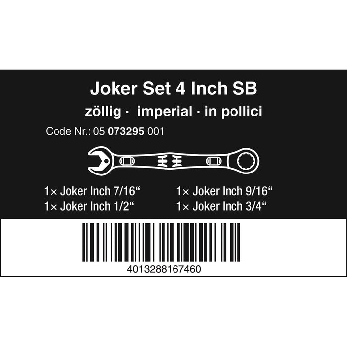 Wera 6000 Joker 4 Imperial Set 1 Ratcheting combination wrenches set, Imperial, 4