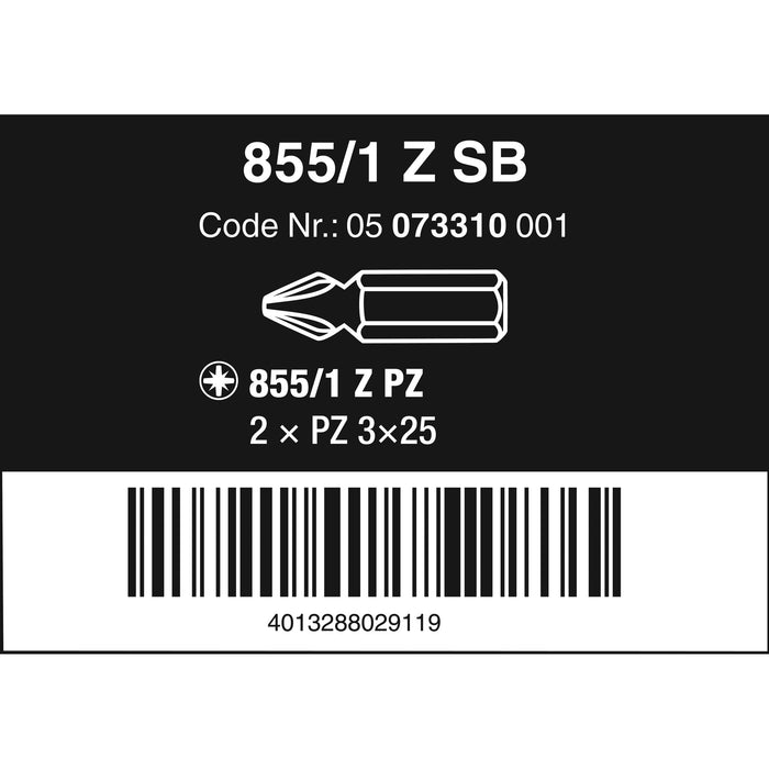 Wera 855/1 Z SB bits, PZ 3 x 25 mm, 2 pieces