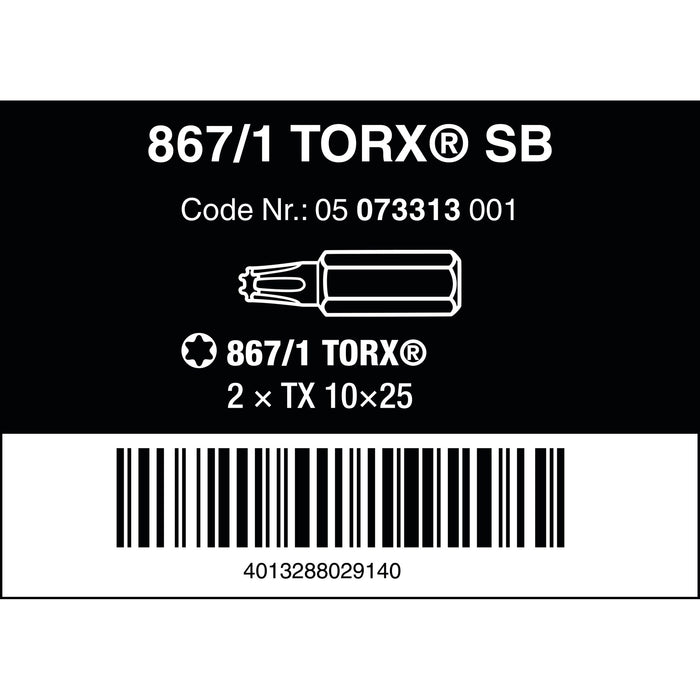 Wera 867/1 SB TORX® bits, TX 10 x 25 mm, 2 pieces