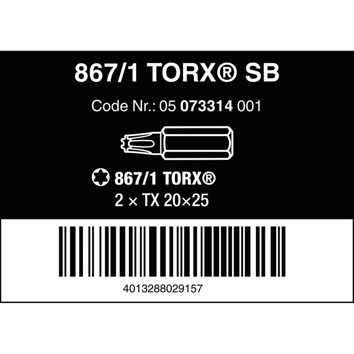 Wera 867/1 SB TORX® bits, TX 20 x 25 mm, 2 pieces