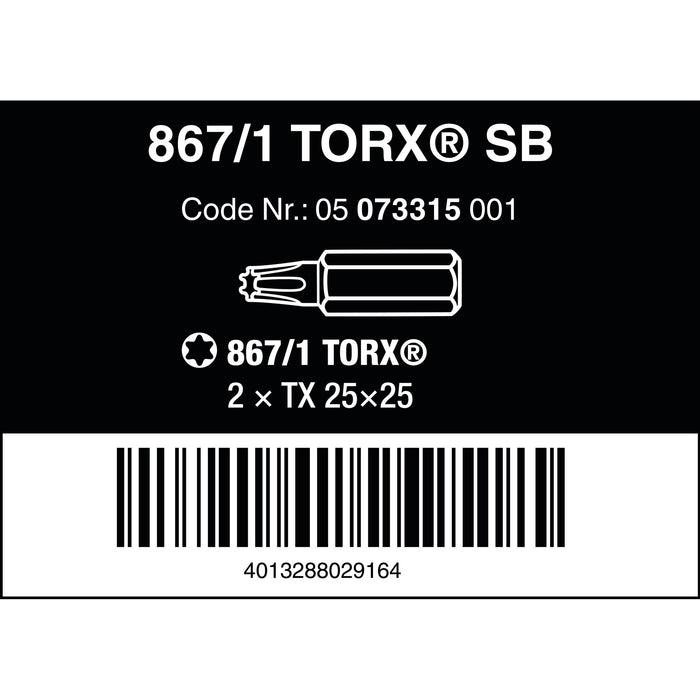 Wera 867/1 SB TORX® bits, TX 25 x 25 mm, 2 pieces
