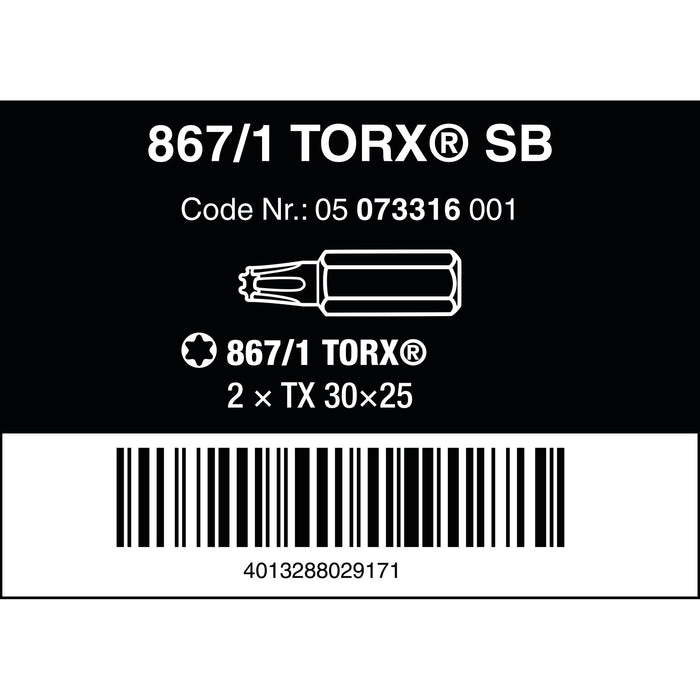 Wera 867/1 SB TORX® bits, TX 30 x 25 mm, 2 pieces