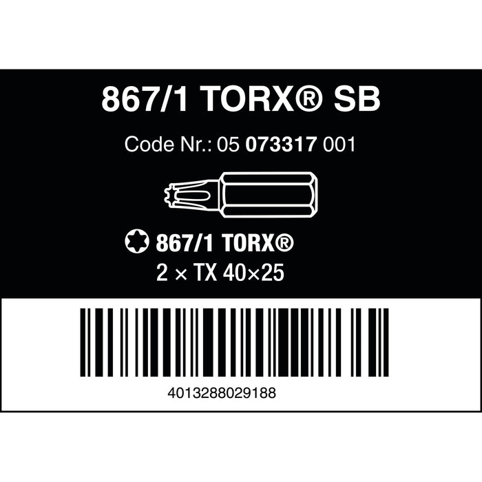 Wera 867/1 SB TORX® bits, TX 40 x 25 mm, 2 pieces