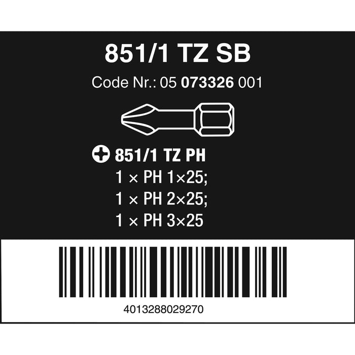 Wera 851/1 TZ SB bits, 3 pieces
