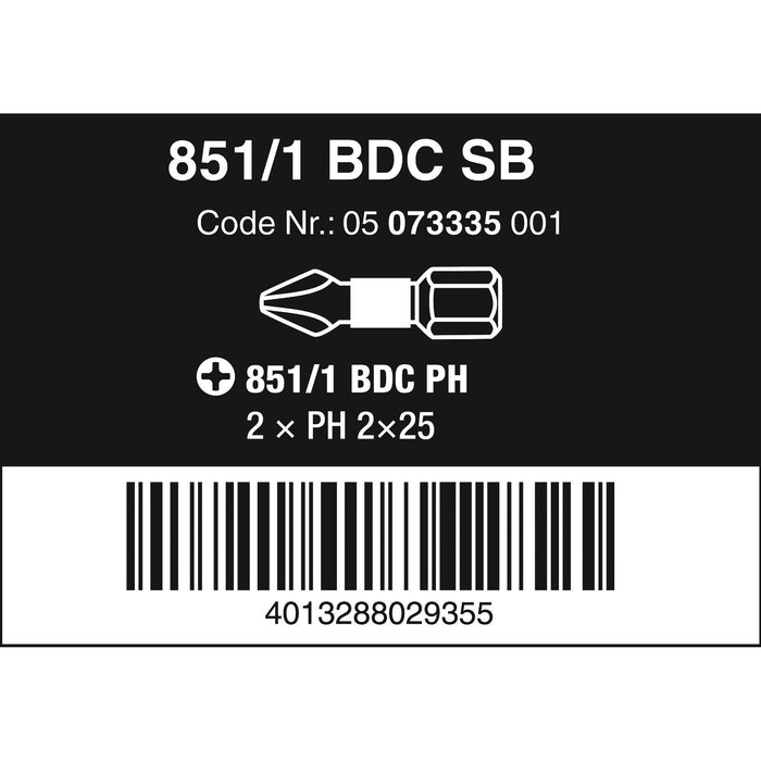 Wera 851/1 BDC SB bits, PH 2 x 25 mm, 2 pieces