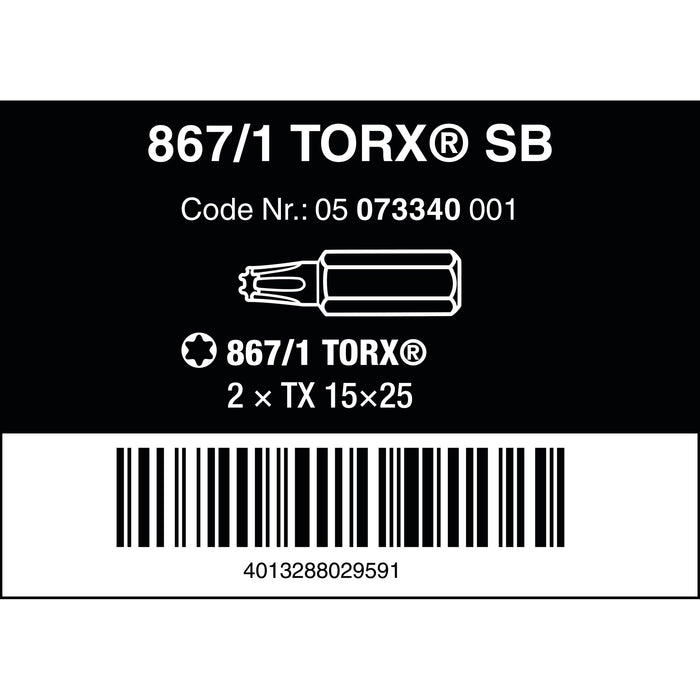 Wera 867/1 SB TORX® bits, TX 15 x 25 mm, 2 pieces
