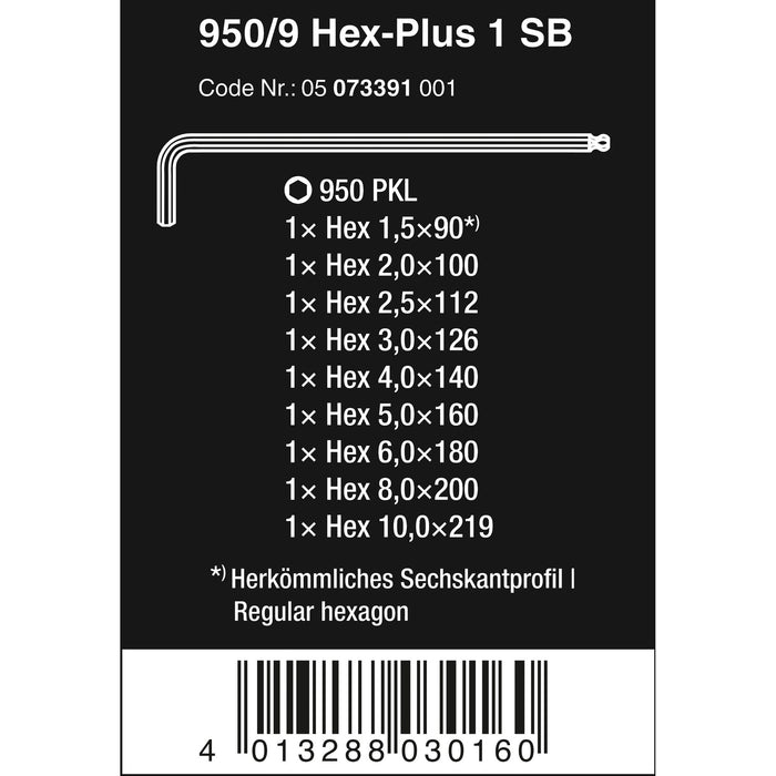 Wera 950/9 Hex-Plus 1 SB L-key set, metric, chrome-plated, 9 pieces