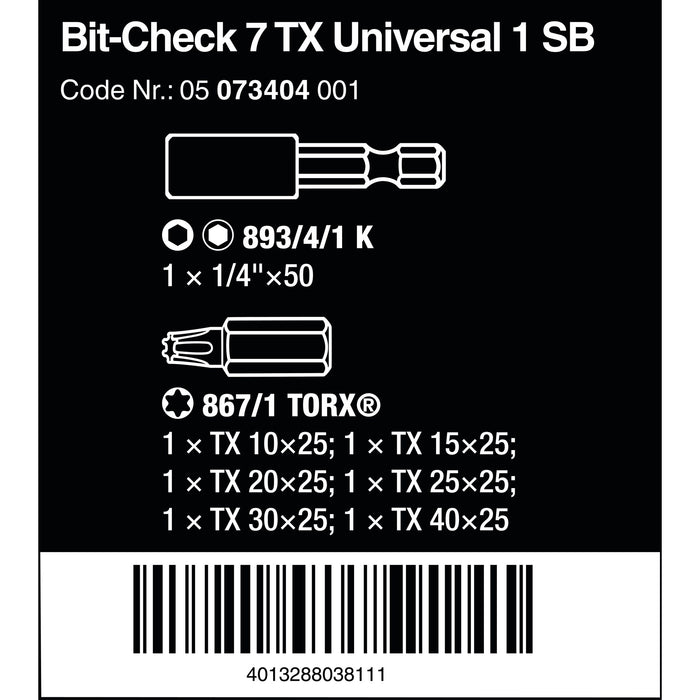 Wera Bit-Check 7 TX Universal 1 SB, 7 pieces