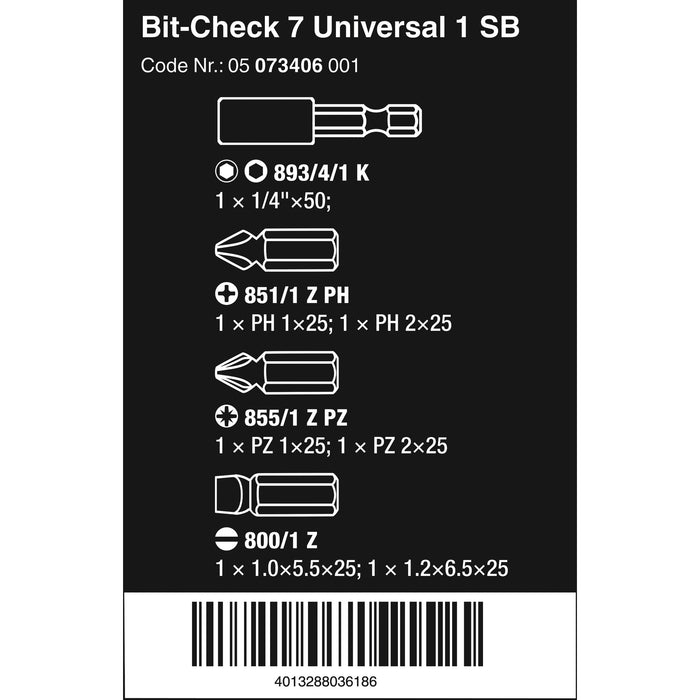 Wera Bit-Check 7 Universal 1 SB, 7 pieces
