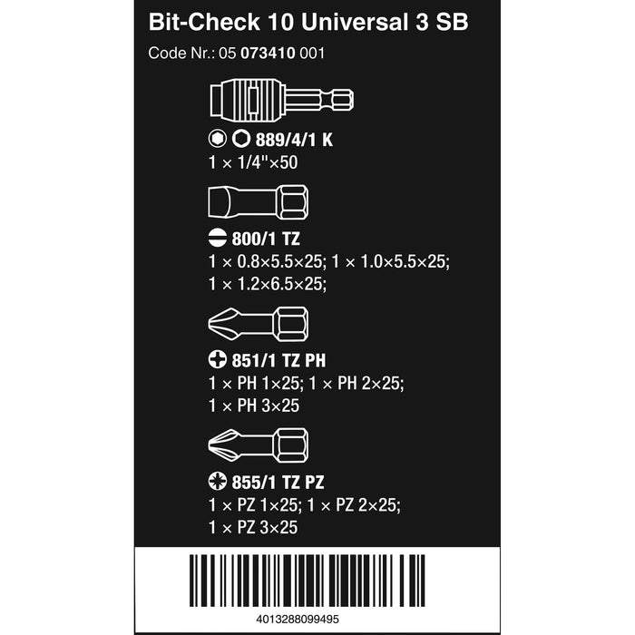 Wera Bit-Check 10 Universal 3 SB, 10 pieces