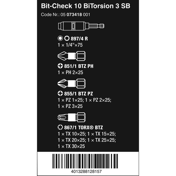 Wera Bit-Check 10 BiTorsion 3 SB, 10 pieces