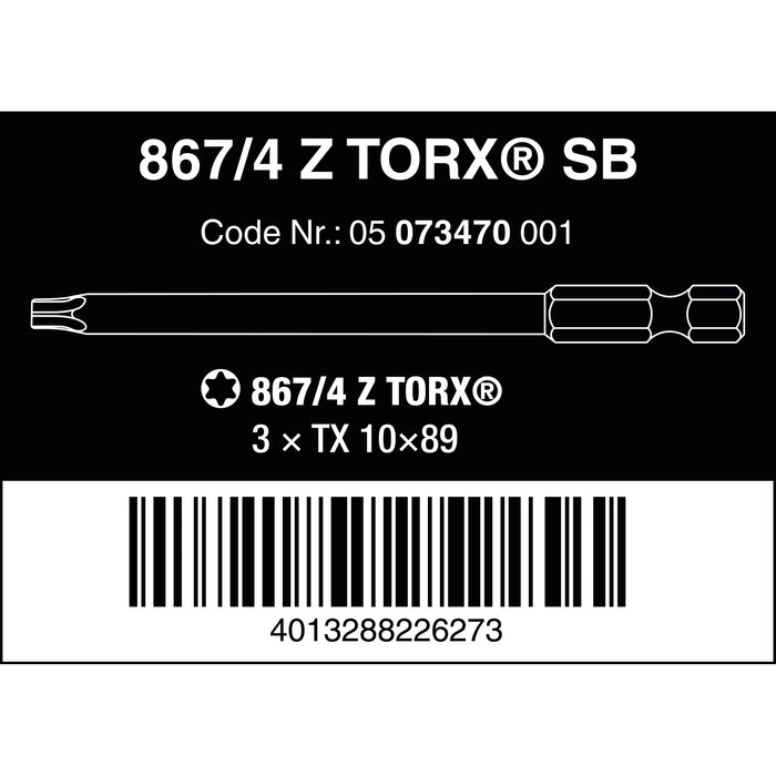 Wera 867/4 Z SB TORX® Bits, TX 10 x 89 mm, 3 pieces