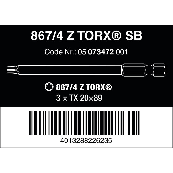 Wera 867/4 Z SB TORX® Bits, TX 20 x 89 mm, 3 pieces