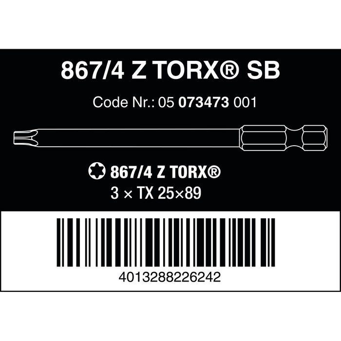 Wera 867/4 Z SB TORX® Bits, TX 25 x 89 mm, 3 pieces