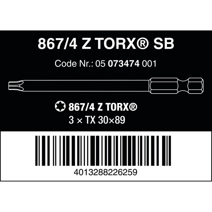Wera 867/4 Z SB TORX® Bits, TX 30 x 89 mm, 3 pieces
