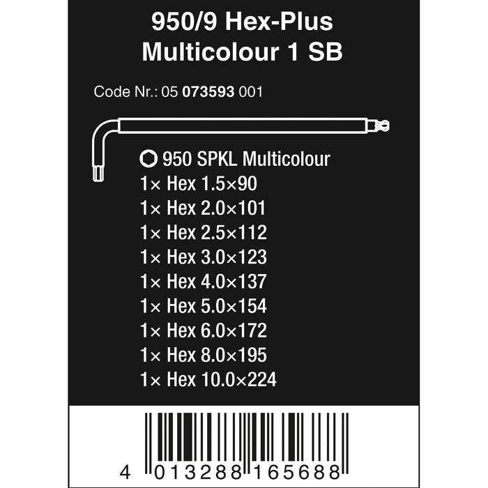 Wera 950/9 Hex-Plus Multicolour 1 SB L-key set, metric, BlackLaser, 9 pieces