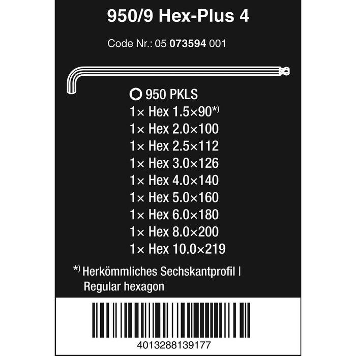 Wera 950/9 Hex-Plus 4 L-key set, metric, chrome-plated, 9 pieces