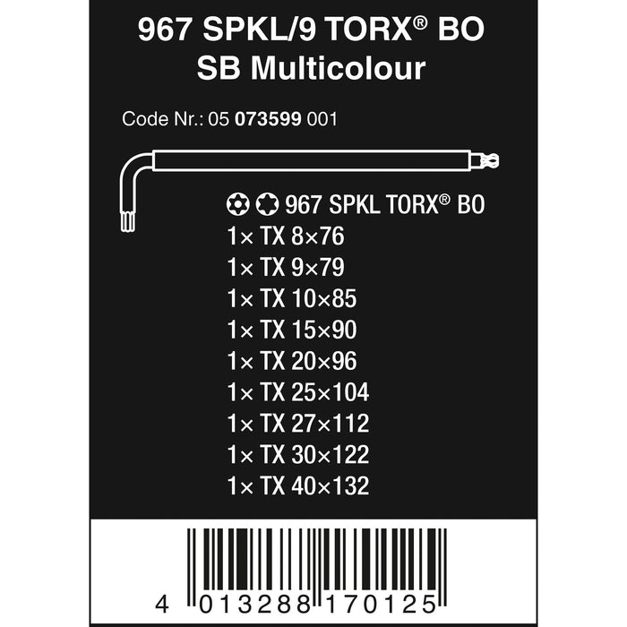 Wera 967/9 TX BO Multicolour 1 SB L-key set for tamper-proof TORX® screws,