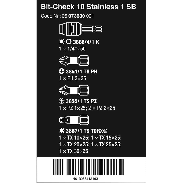 Wera Bit-Check 10 Stainless 1 SB, 10 pieces